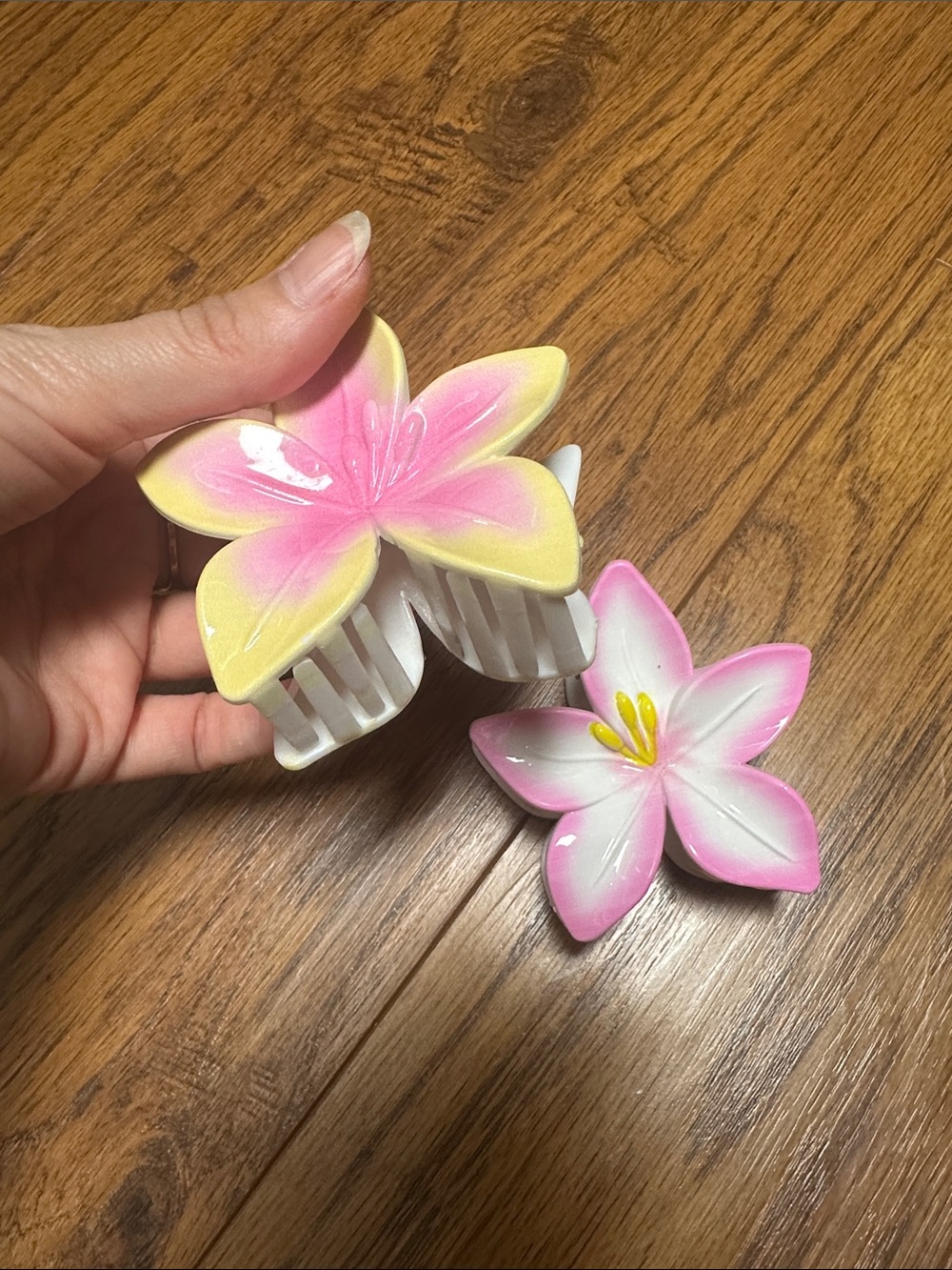 Pink & Yellow Flower Hair Claw Clips for Kids